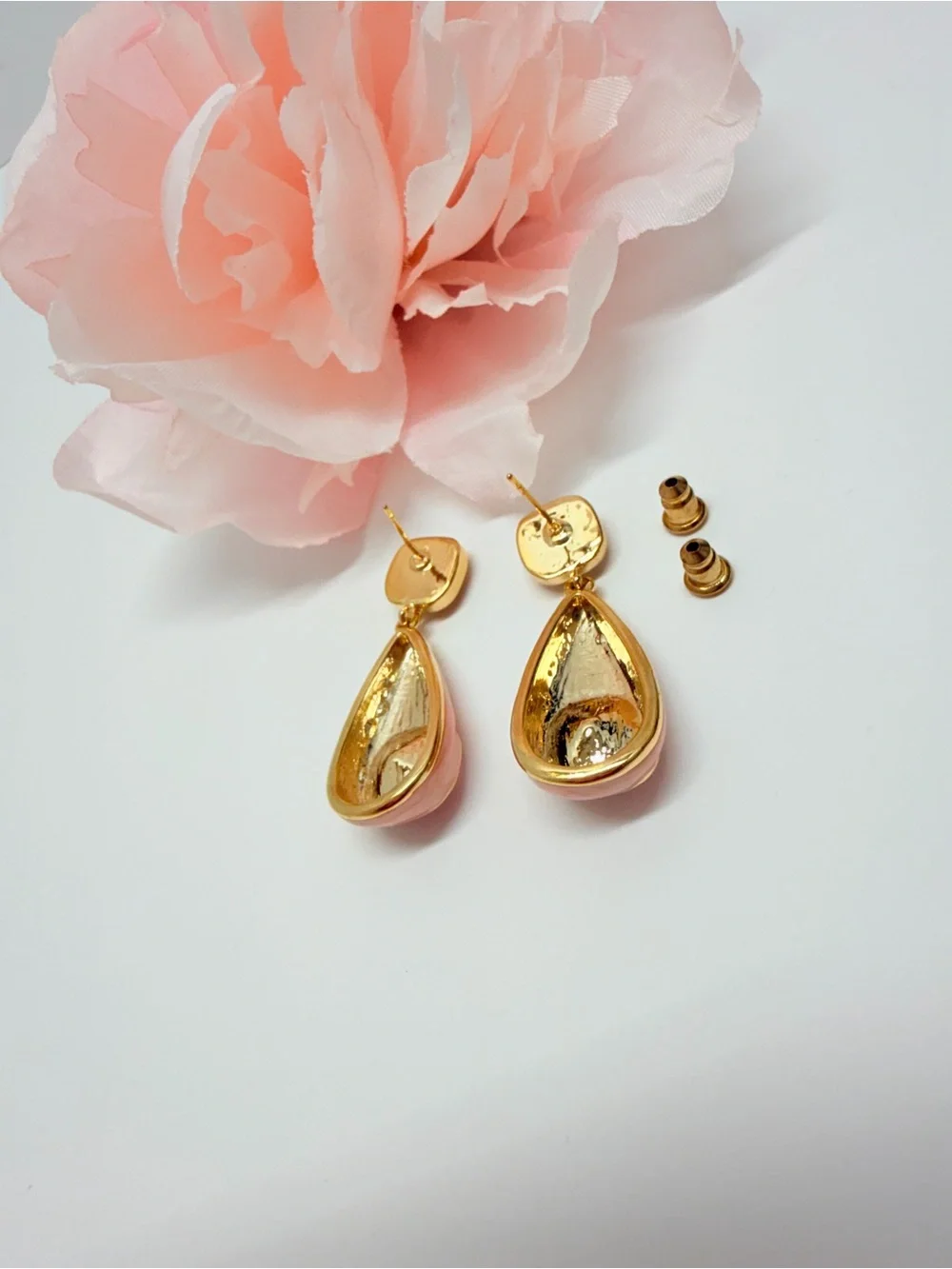 Pink Teardrop Earrings with Faceted Lilac Stones Lead and nickol free